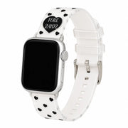 Amour clear TPU Apple Watch band with black heart print on white background