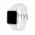 Celeste clear TPU Apple Watch band with soft blue polka dots and silver buckle