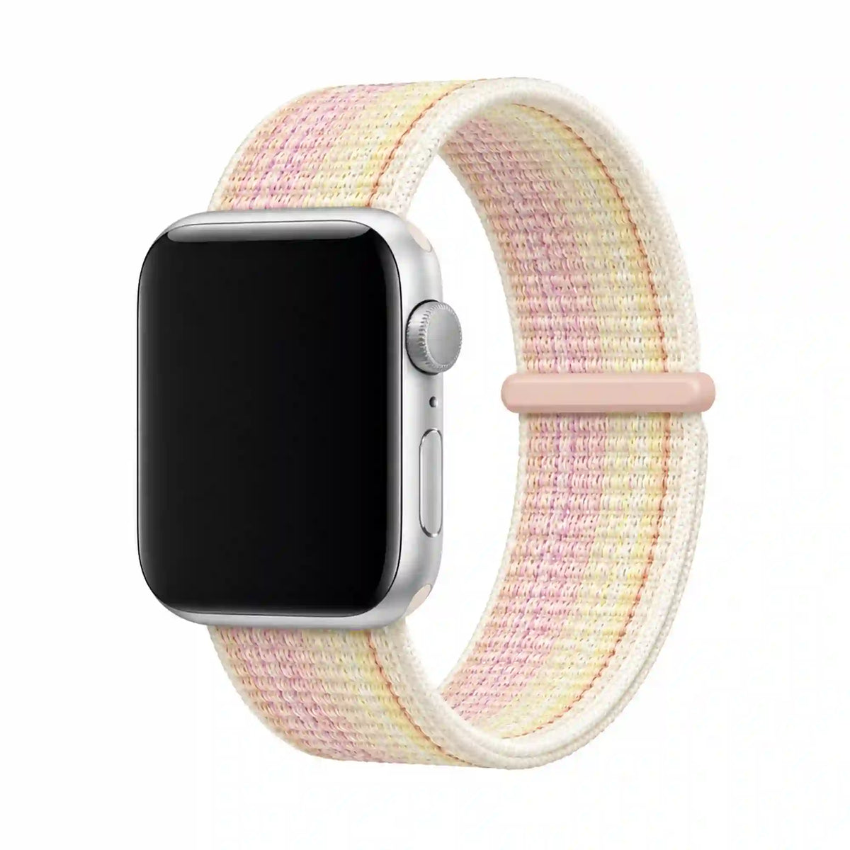 Rosalie pastel woven loop Apple Watch band on a pure white background