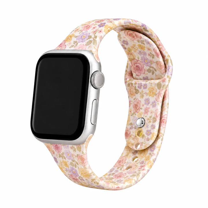 Elodie vintage floral Apple Watch band with pink, purple and yellow flowers