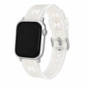 Odette clear bow lace Apple Watch band with silver hardware on white background