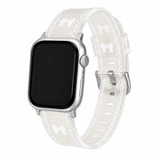 Odette clear bow lace Apple Watch band with silver hardware on white background